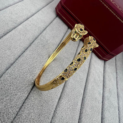 [⭐Hevara Jewelry]PANTHERE DOUBLE HEADED HALF DIAMOND OPEN BRACELET