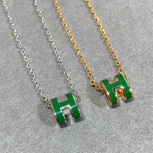 [⭐Hevara Jewelry]POP H GREEN NECKLACE SILVER AND GOLD