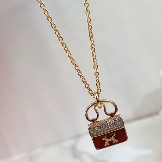[⭐Hevara Jewelry]CONSTANCE RED PEDANT PINK GOLD NECKLACE