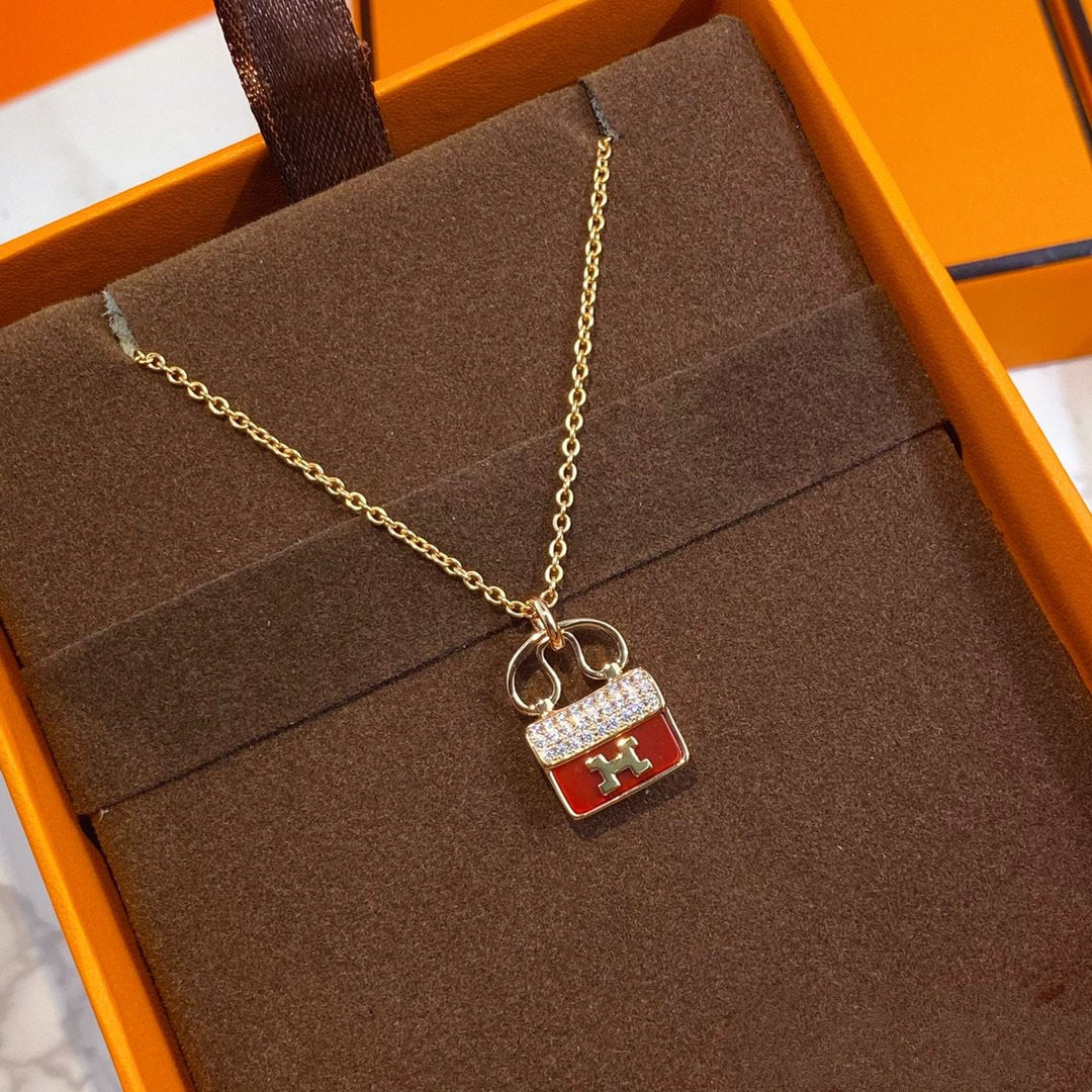 [⭐Hevara Jewelry]CONSTANCE RED PEDANT PINK GOLD NECKLACE