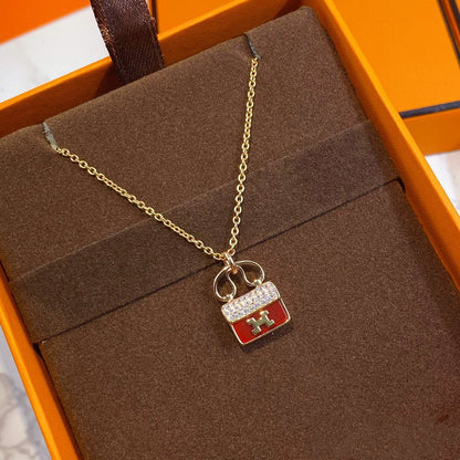 [⭐Hevara Jewelry]CONSTANCE RED PEDANT PINK GOLD NECKLACE