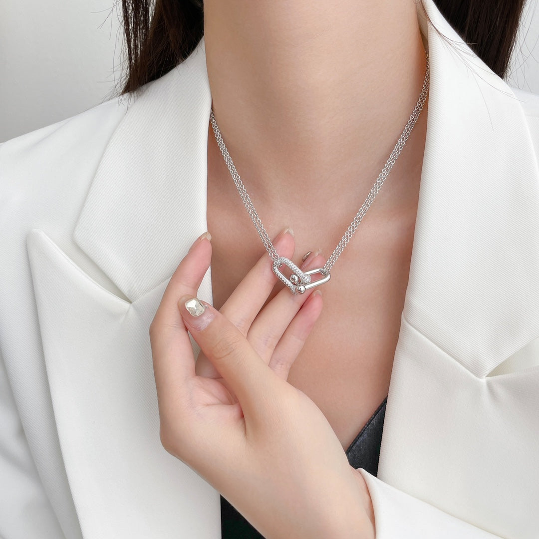 [Hevara Jewelry]HARDWEAR DIAMOND PEDANT DOUBLE CHAIN NECKLACE