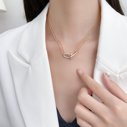 [Hevara Jewelry]HARDWEAR DIAMOND PEDANT DOUBLE CHAIN NECKLACE