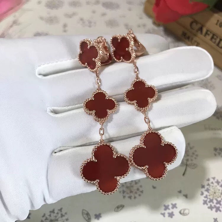 [⭐Hevara Jewelry]CLOVER 3 MOTIF CARNELIAN DROP EARRINGS