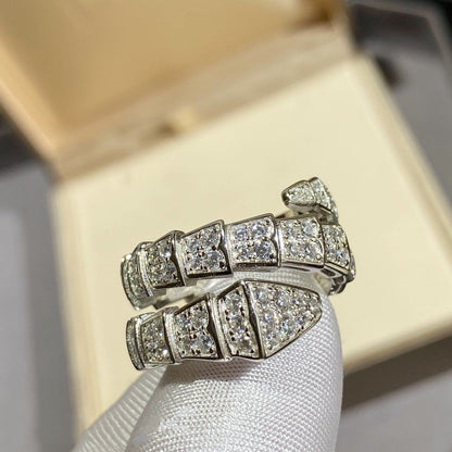 [⭐Hevara Jewelry]SERPENTI DOUBLE RING SILVER DIAMOND PAVED