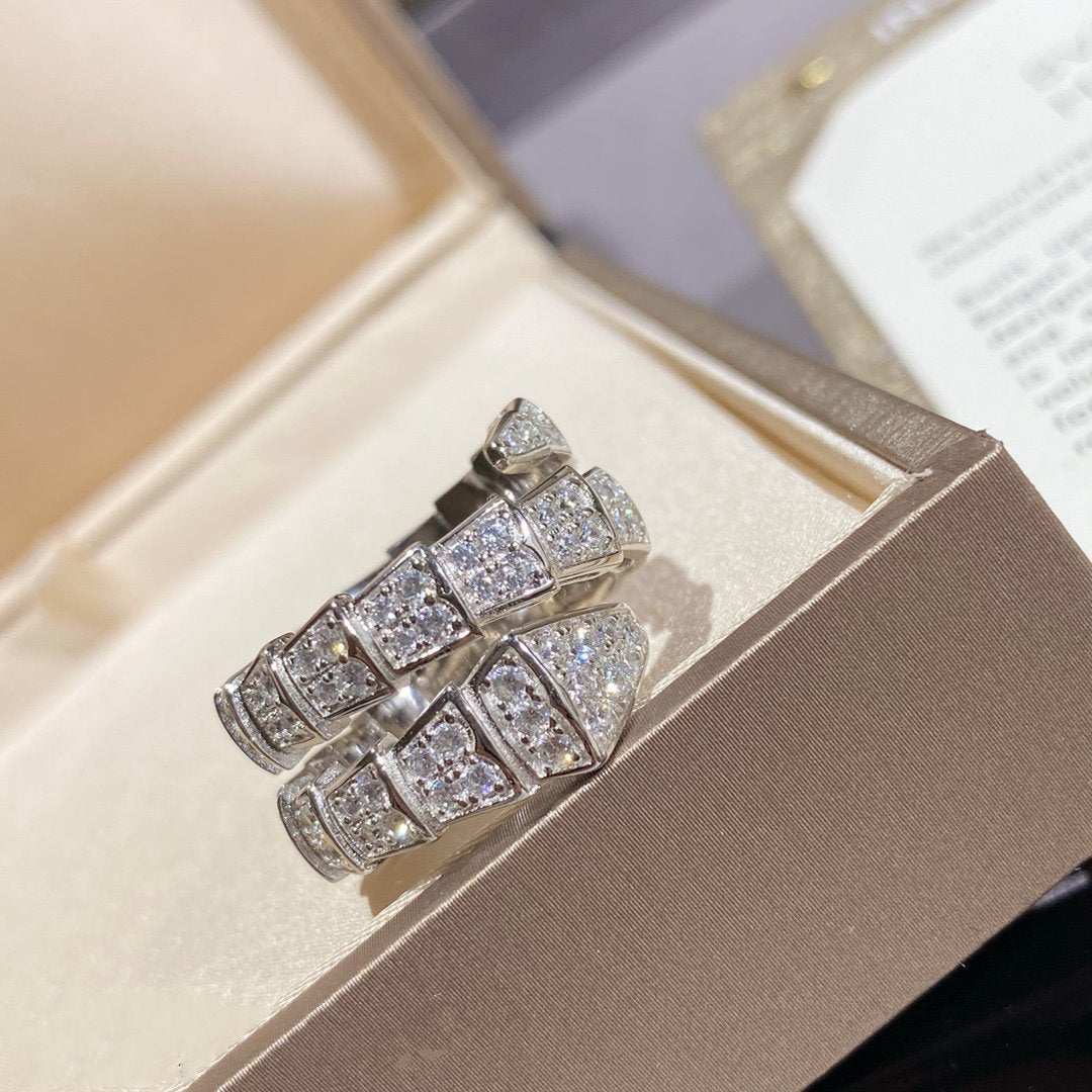 [⭐Hevara Jewelry]SERPENTI DOUBLE RING SILVER DIAMOND PAVED