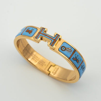 [⭐Hevara Jewelry]H PINK GOLD BRACELET BLUE CERAMIC