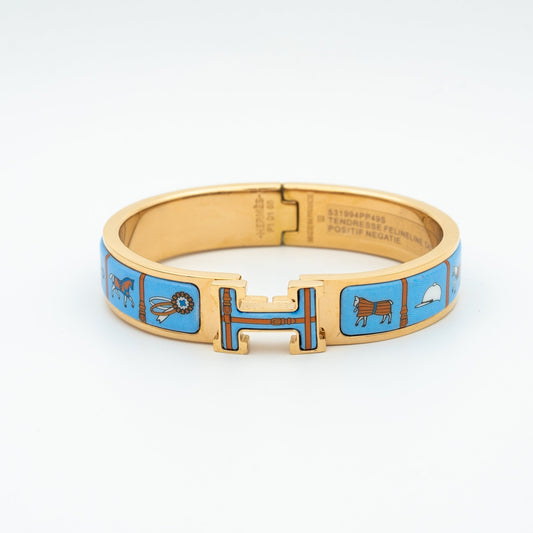 [⭐Hevara Jewelry]H PINK GOLD BRACELET BLUE CERAMIC