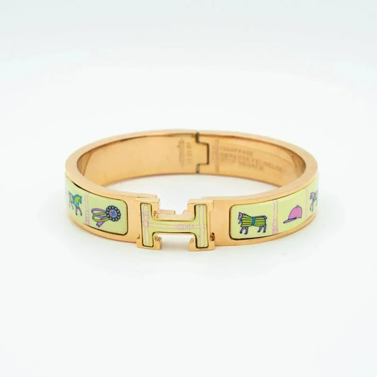 [⭐Hevara Jewelry]H PINK GOLD BRACELET CREAM CERAMIC
