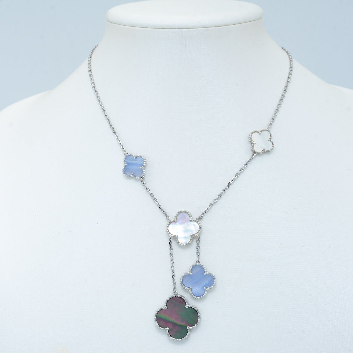 [⭐Hevara Jewelry]CLOVER MOP CHALCEDONY NECKLACE SILVER 6 MOTIF