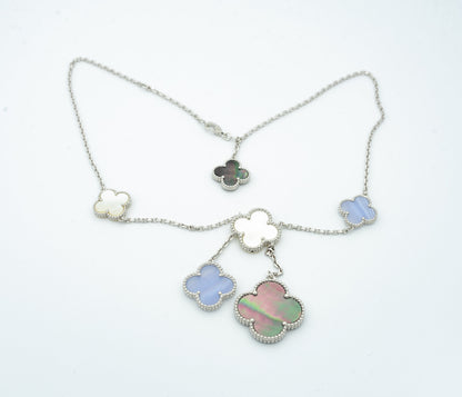 [⭐Hevara Jewelry]CLOVER MOP CHALCEDONY NECKLACE SILVER 6 MOTIF