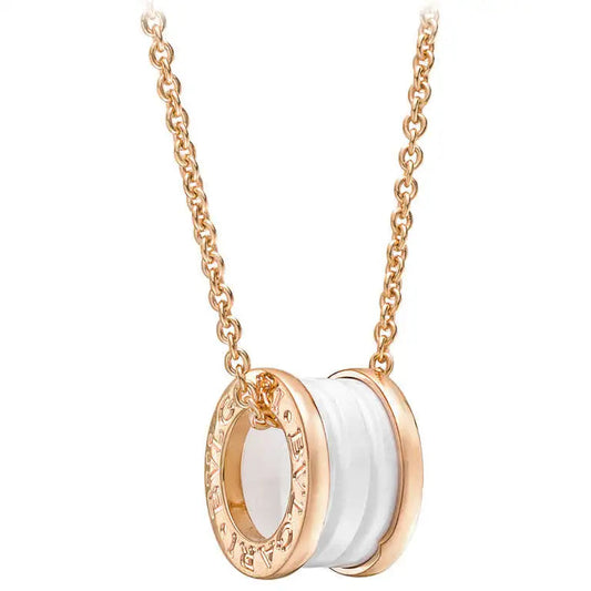 [⭐Hevara Jewelry]ZERO 1 WHITE CERAMIC PINK GOLD DIAMOND NECKLACE