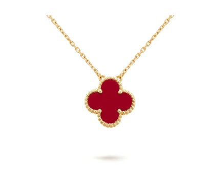 [⭐Hevara Jewelry]CLOVER 15MM CARNELIAN SINGLE FLOWER NECKLACE