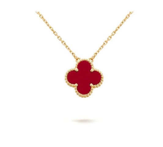 [⭐Hevara Jewelry]CLOVER 15MM CARNELIAN SINGLE FLOWER NECKLACE
