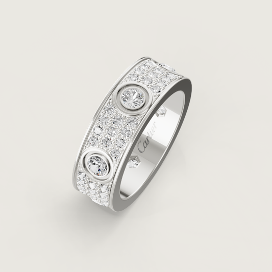 [⭐Hevara Jewelry]LOVE RING 6.5MM Full Diamond, 6 Major Diamonds Silver