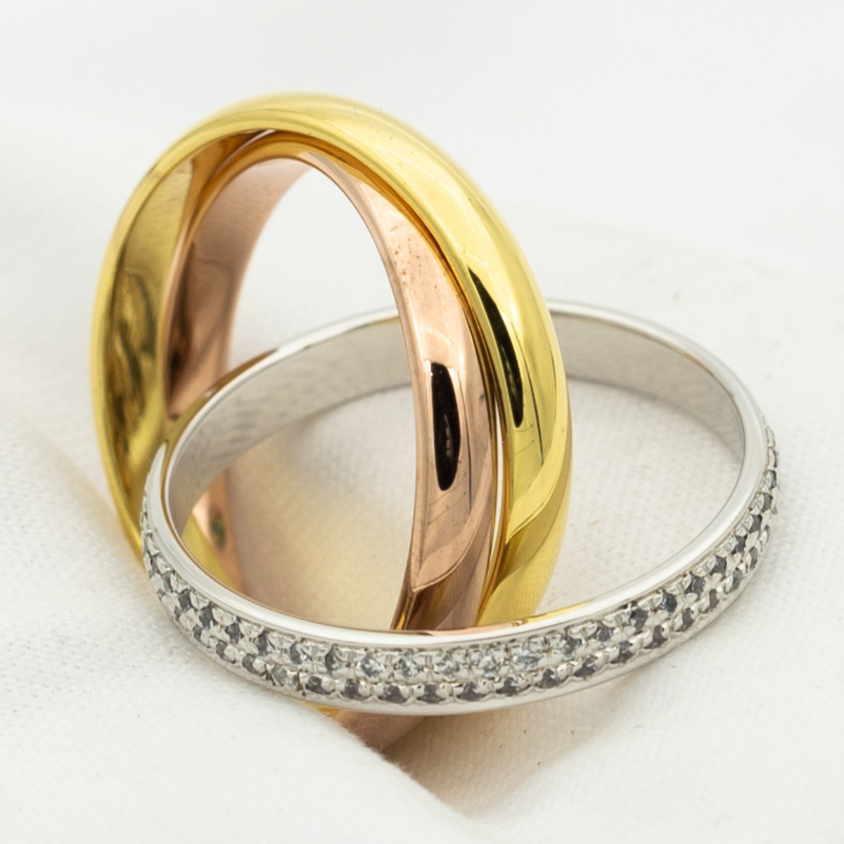 [⭐Hevara Jewelry Jewelry]TRINITY RING GOLD PINK GOLD SILVER DIAMONDS