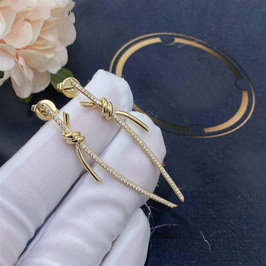 [Hevara Jewelry]KNOT DROP EARRINGS IN YELLOW GOLD WITH DIAMONDS
