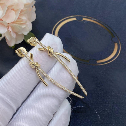 [Hevara Jewelry]KNOT DROP EARRINGS IN YELLOW GOLD WITH DIAMONDS