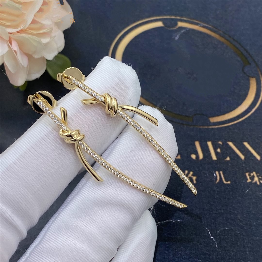 [Hevara Jewelry]KNOT DROP EARRINGS IN YELLOW GOLD WITH DIAMONDS