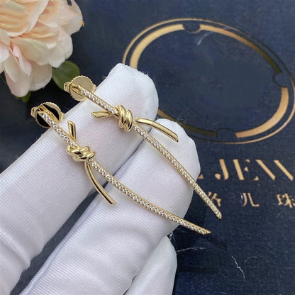 [Hevara Jewelry]KNOT DROP EARRINGS IN YELLOW GOLD WITH DIAMONDS