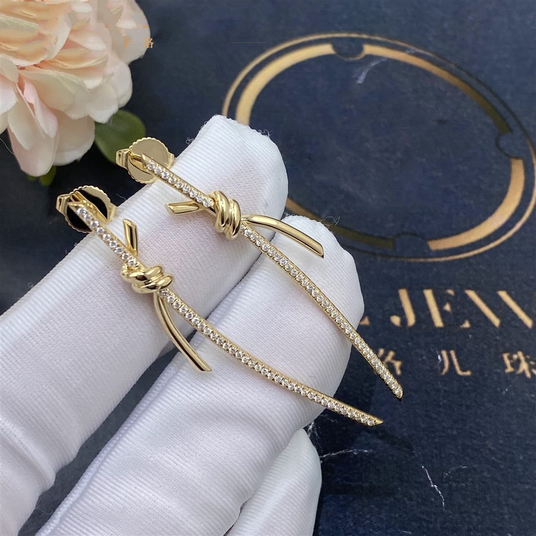 [Hevara Jewelry]KNOT DROP EARRINGS IN YELLOW GOLD WITH DIAMONDS