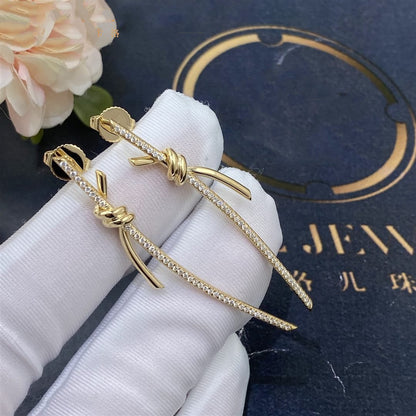 [Hevara Jewelry]KNOT DROP EARRINGS IN YELLOW GOLD WITH DIAMONDS