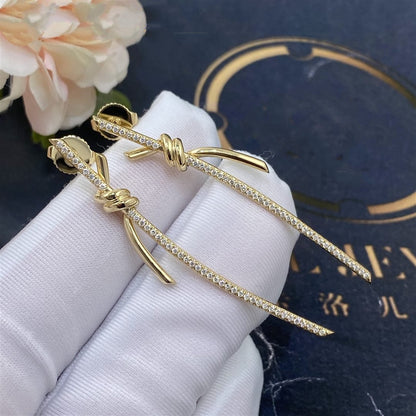 [Hevara Jewelry]KNOT DROP EARRINGS IN YELLOW GOLD WITH DIAMONDS