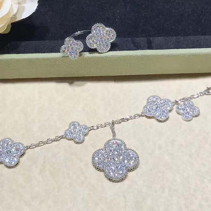 [⭐Hevara Jewelry]CLOVER 6 MOTIFS SILVER DIAMOND BRACELET