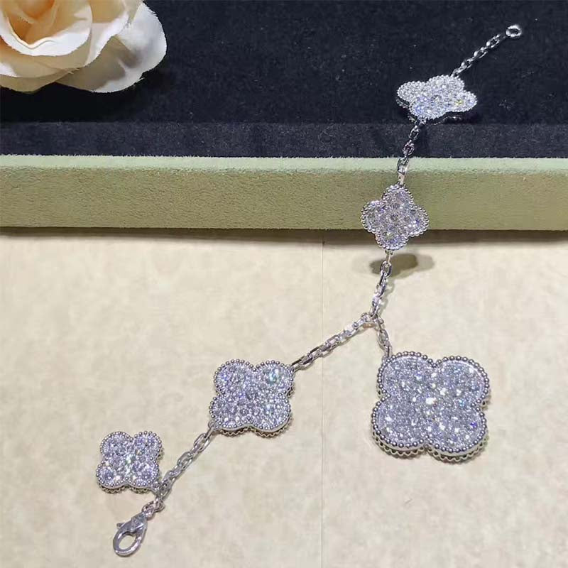 [⭐Hevara Jewelry]CLOVER 6 MOTIFS SILVER DIAMOND BRACELET