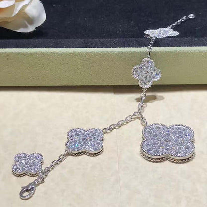 [⭐Hevara Jewelry]CLOVER 6 MOTIFS SILVER DIAMOND BRACELET