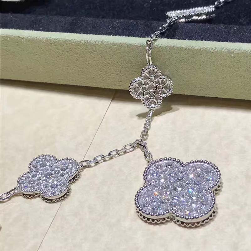 [⭐Hevara Jewelry]CLOVER 6 MOTIFS SILVER DIAMOND BRACELET