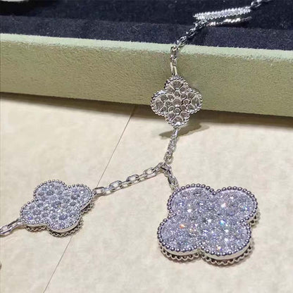 [⭐Hevara Jewelry]CLOVER 6 MOTIFS SILVER DIAMOND BRACELET