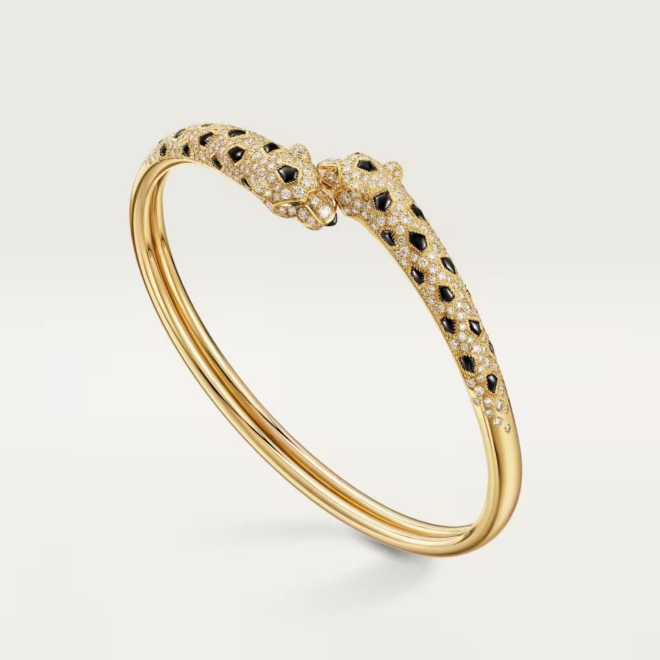 [⭐Hevara Jewelry]PANTHERE DOUBLE HEADED HALF DIAMOND OPEN BRACELET