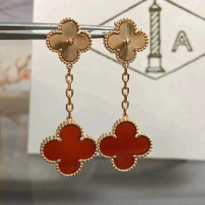 [⭐Hevara Jewelry]CLOVER 2 MOTIF  LASER CARNELIAN EARRINGS