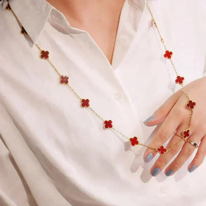 [⭐Hevara Jewelry]CLOVER 20 MOTIFS CARNELIAN NECKLACE