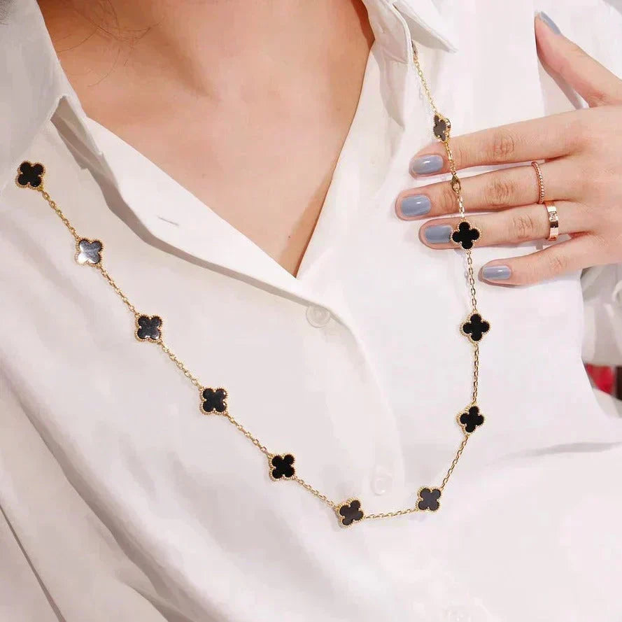 [⭐Hevara Jewelry]CLOVER 20 MOTIFS ONYX NECKLACE