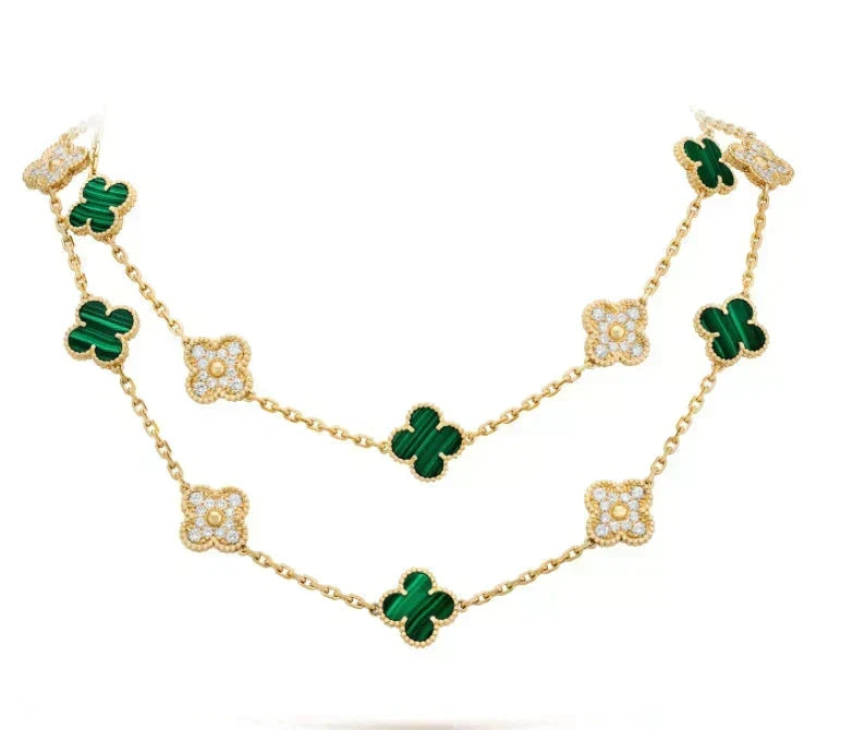 [⭐Hevara Jewelry]CLOVER 20 MOTIFS MALACHITE DIAMOND NECKLACE
