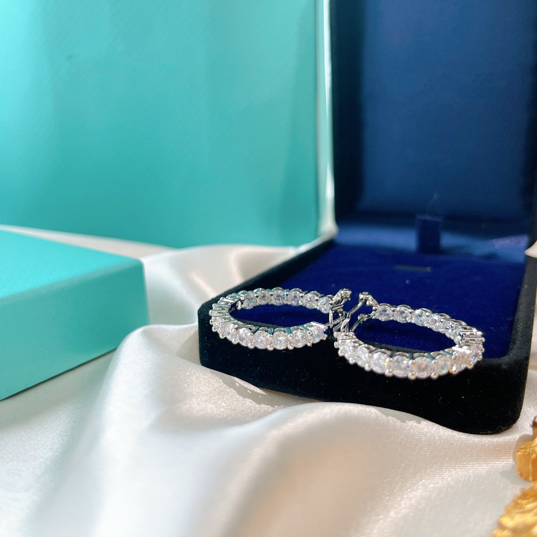 [Hevara Jewelry]SILVER DIAMOND HOOP EARRINGS