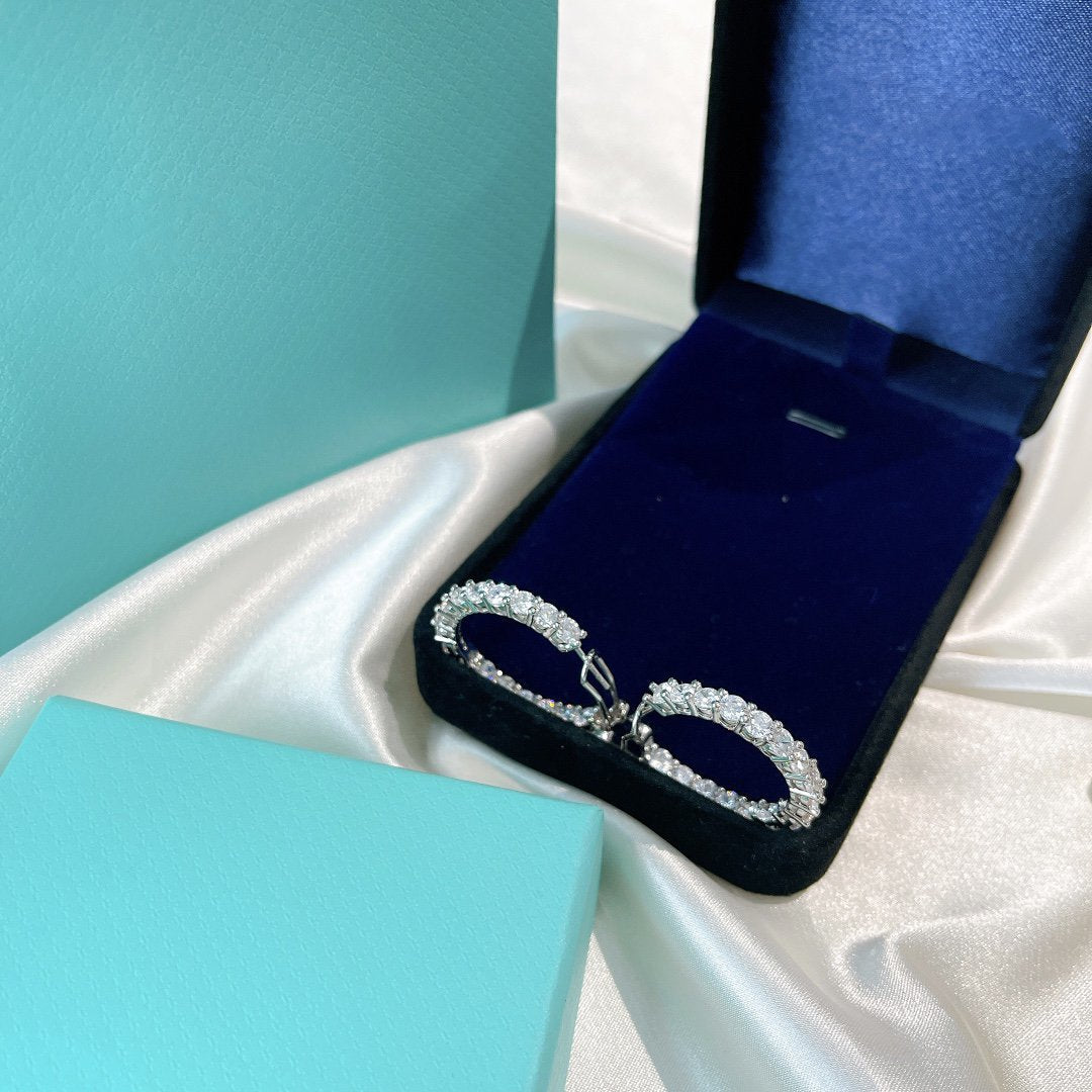 [Hevara Jewelry]SILVER DIAMOND HOOP EARRINGS