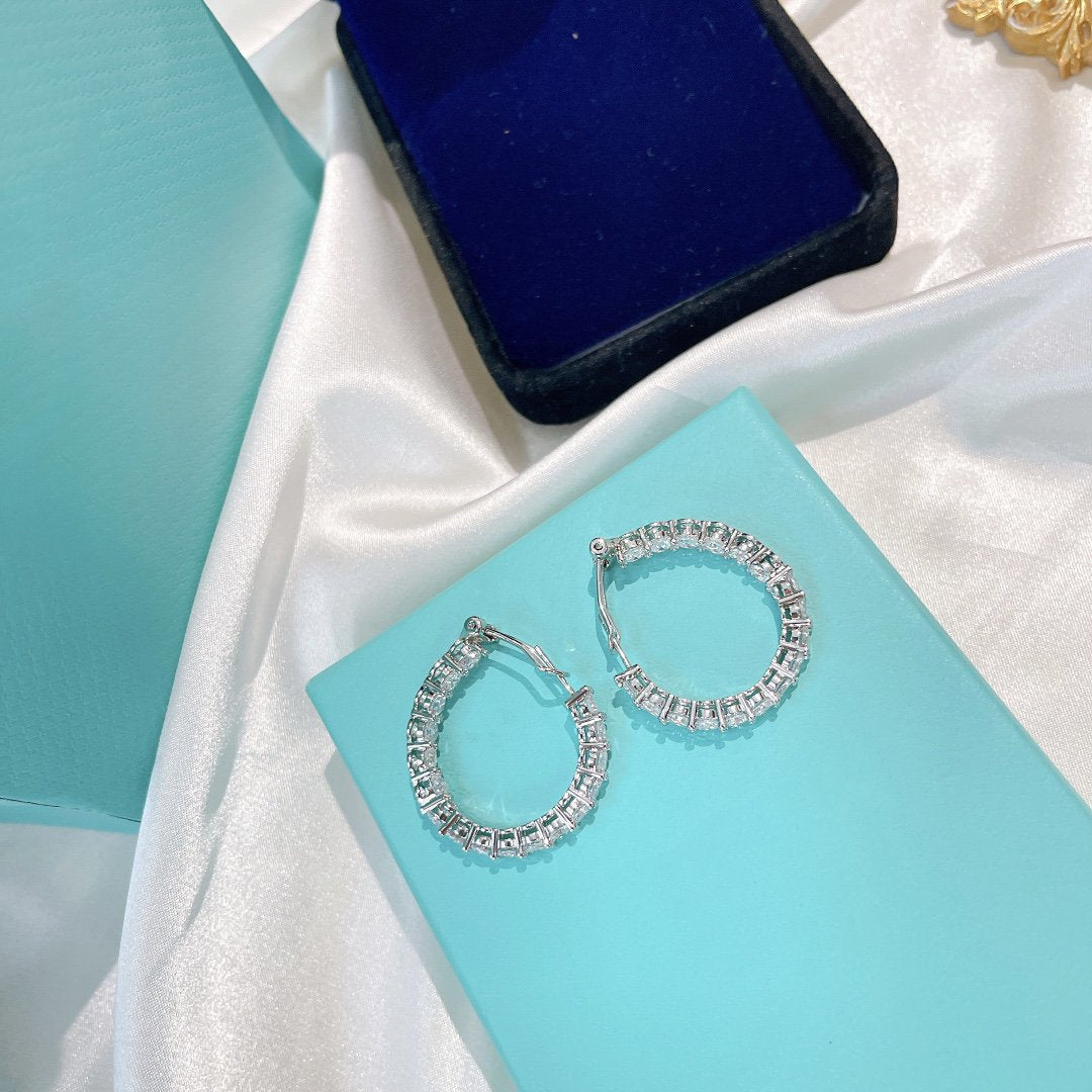 [Hevara Jewelry]SILVER DIAMOND HOOP EARRINGS