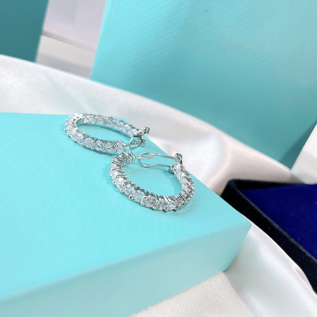 [Hevara Jewelry]SILVER DIAMOND HOOP EARRINGS