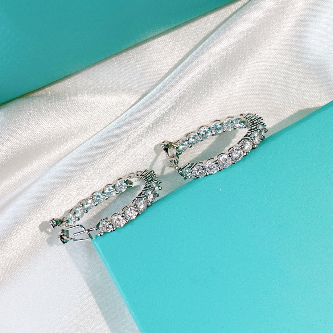 [Hevara Jewelry]SILVER DIAMOND HOOP EARRINGS