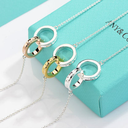 [Hevara Jewelry]NECKLACE FEMALE DOUBLE RING DOUBLE CIRCLE COUPLE PENDANT