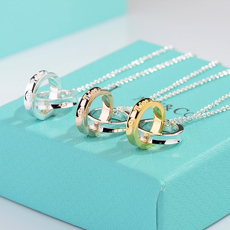 [Hevara Jewelry]NECKLACE FEMALE DOUBLE RING DOUBLE CIRCLE COUPLE PENDANT
