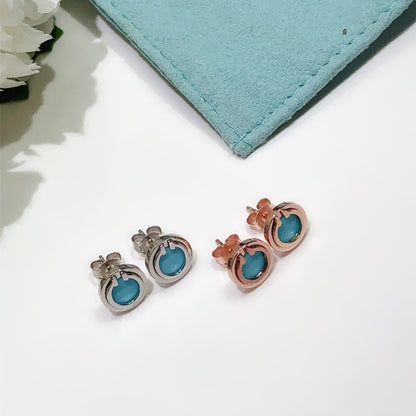 [Hevara Jewelry]TURQUOISE CIRCLE WHITE GOLD EARRINGS
