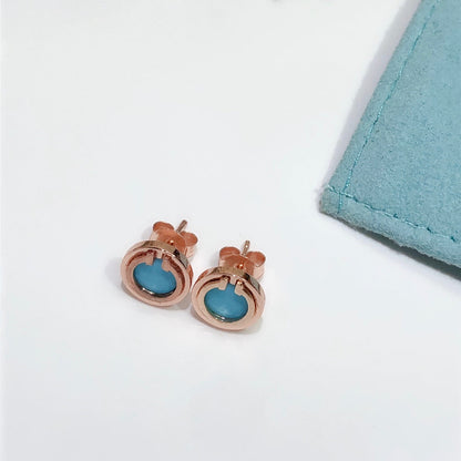 [Hevara Jewelry]TURQUOISE CIRCLE WHITE GOLD EARRINGS