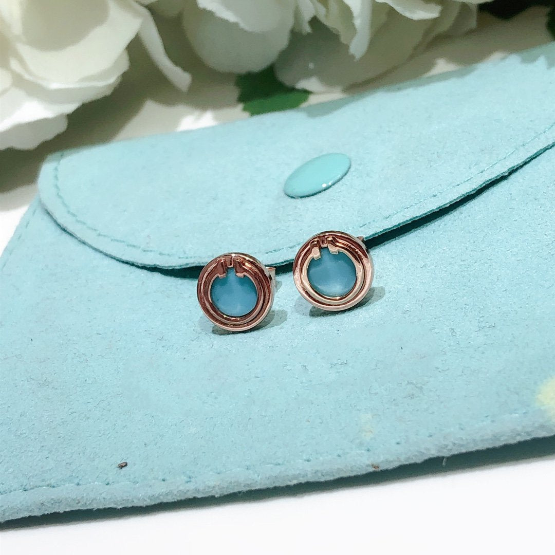 [Hevara Jewelry]TURQUOISE CIRCLE WHITE GOLD EARRINGS