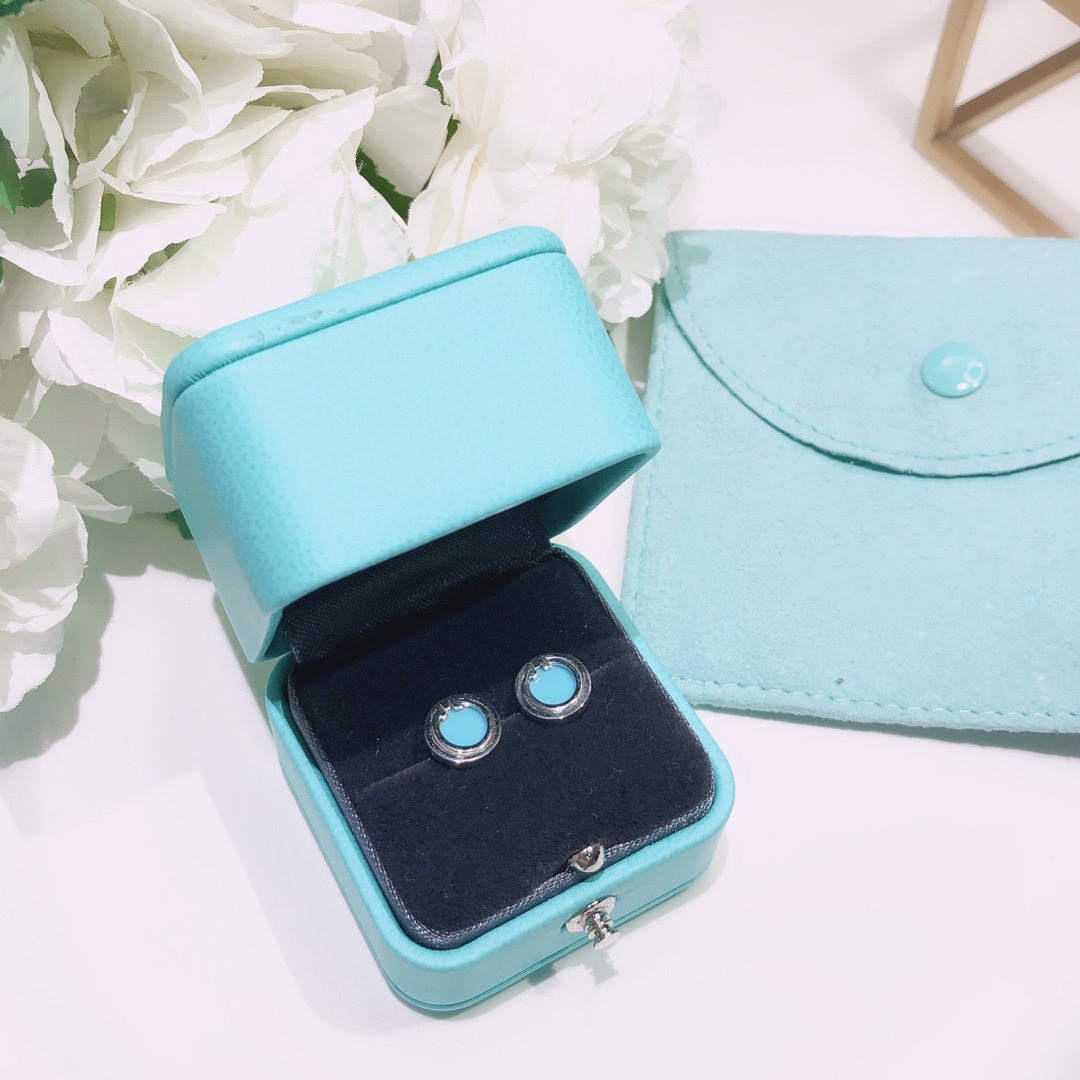 [Hevara Jewelry]TURQUOISE CIRCLE WHITE GOLD EARRINGS