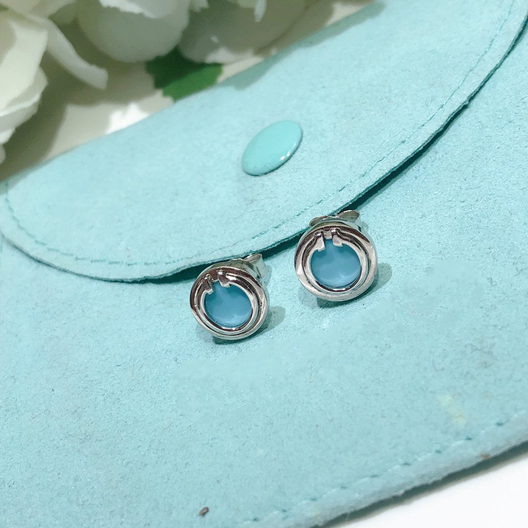 [Hevara Jewelry]TURQUOISE CIRCLE WHITE GOLD EARRINGS