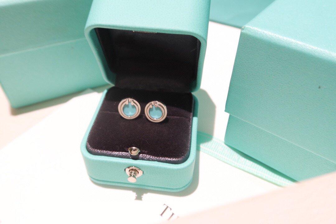 [Hevara Jewelry]TURQUOISE CIRCLE WHITE GOLD EARRINGS